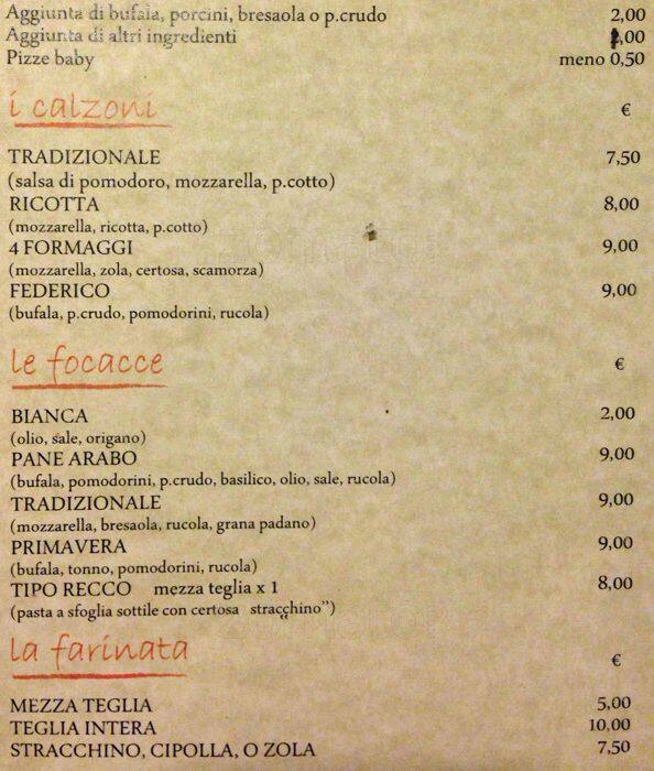 Menu di La Tradizionale 