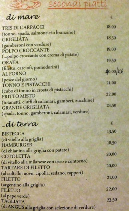 Menu di La Tradizionale 