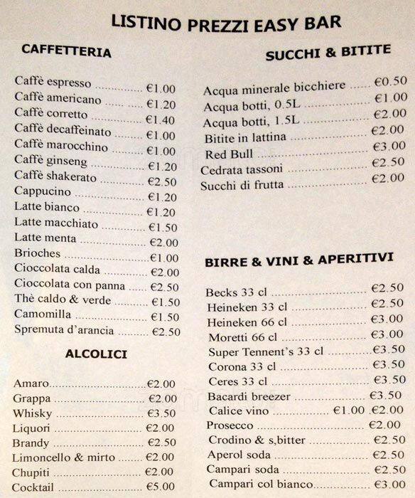Menu di Easy bar 