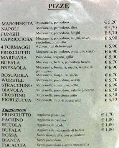 Menu at Bar - Tavola calda - Pizzeria Ponticelli, Rome