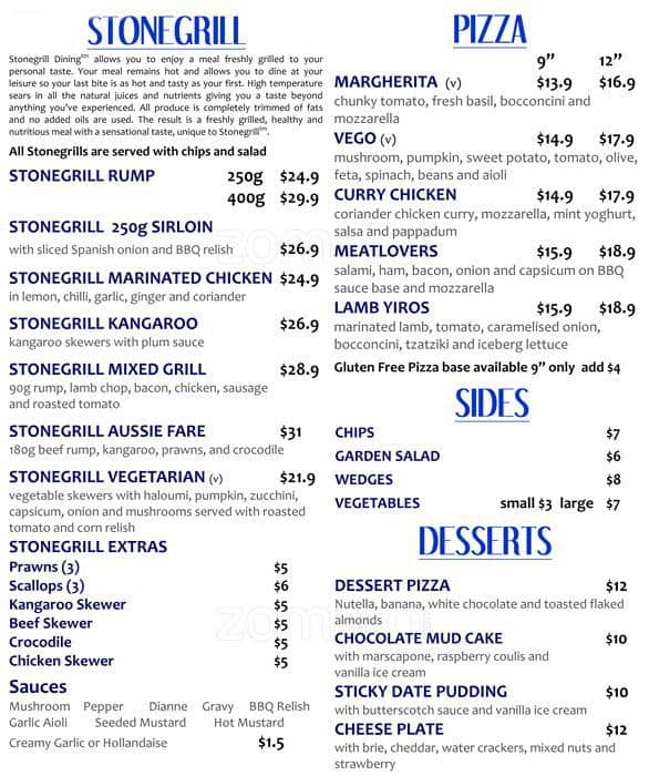 Menu at Strathmore Hotel pub & bar, Adelaide