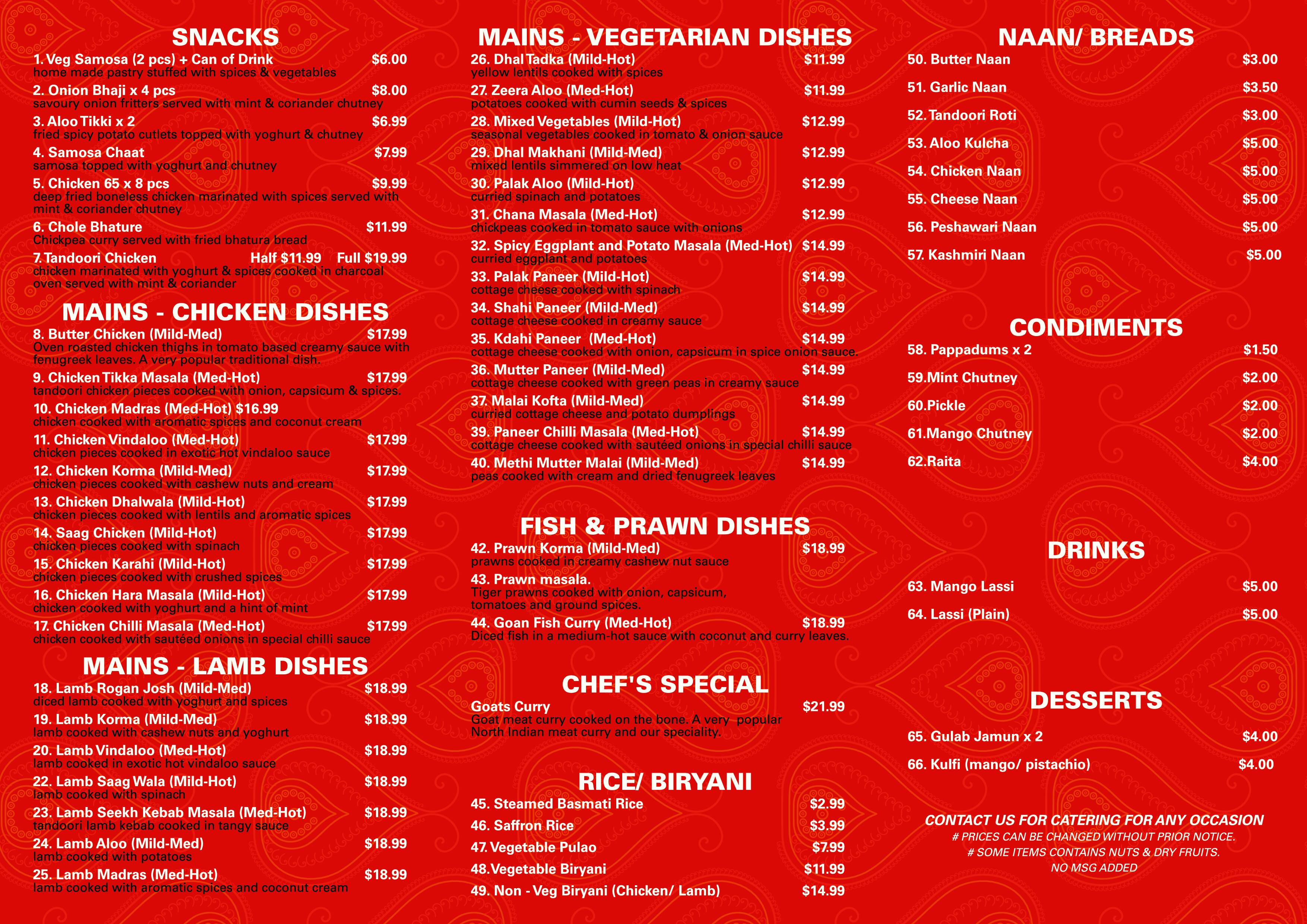 Maylands Indian Curry House Menu Urbanspoon/Zomato