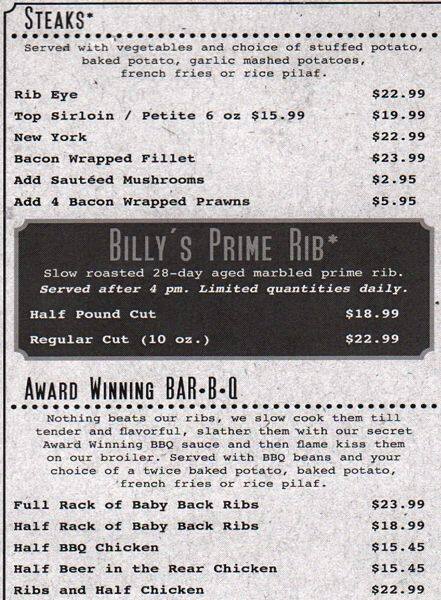 Menu at Billy McHale's pub & bar, Federal Way, 1320 South 324th St APT A10