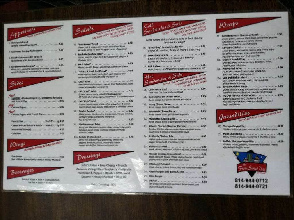 Front Street Deli Menu, Menu for Front Street Deli, Altoona, Altoona Urbanspoon/Zomato