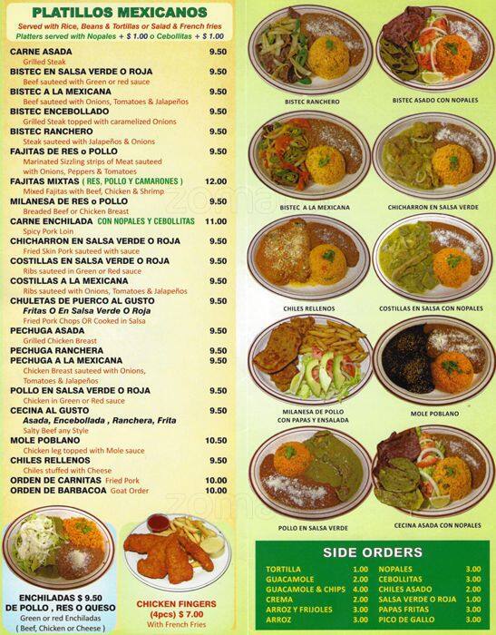 Menu at Guadalajara de Dia restaurant, New York City, 566 Seneca Ave
