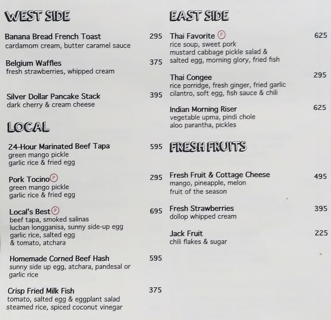 Menu at The Pantry Dusit Thani restaurant, Makati