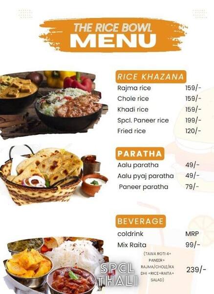 Menu of The Rice Bowl, Sector 2, Faridabad