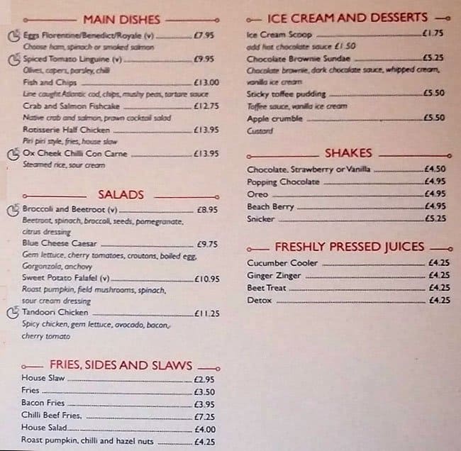 Menu at The Three Bells pub & bar, London, Landside