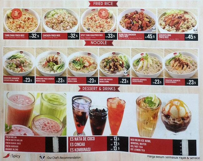 Menu at Rice Bowl restaurant, Jakarta, Mal Ciputra (Citraland)