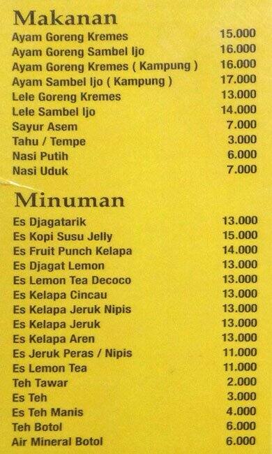Ayam Goreng Ibu Djagat Menü Ayam Goreng Ibu Djagat