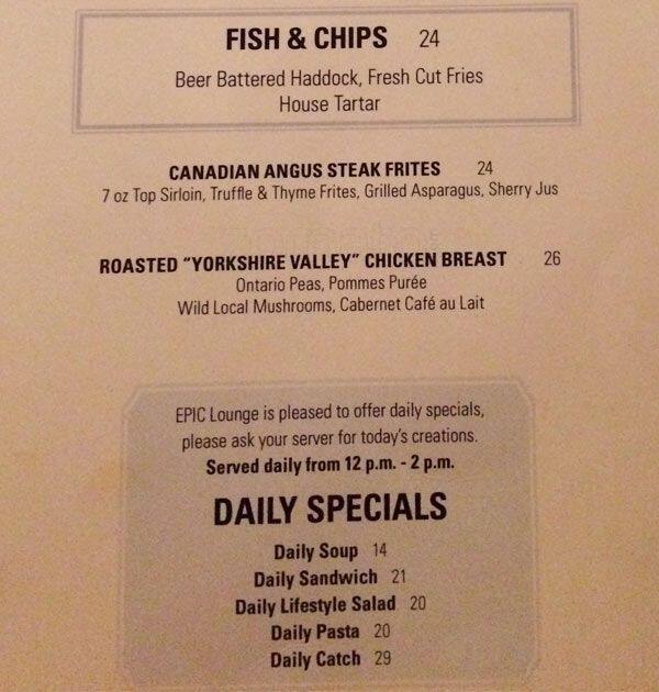 EPIC Restaurant & Lounge menu
