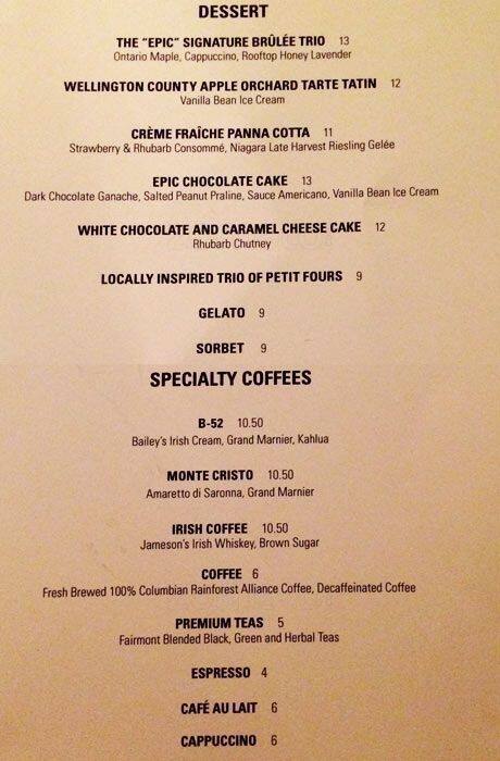 EPIC Restaurant & Lounge menu