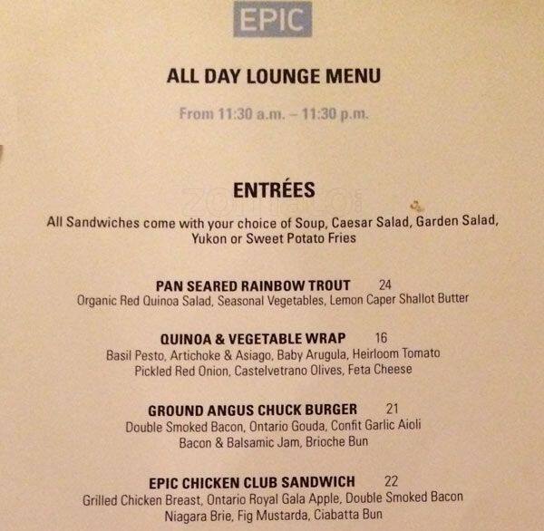 EPIC Restaurant & Lounge menu