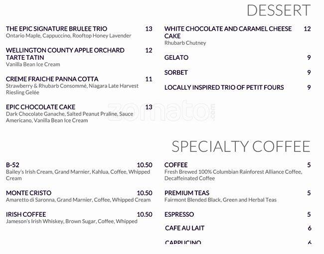 EPIC Restaurant & Lounge menu