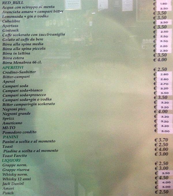 Menu di Bar Giada 