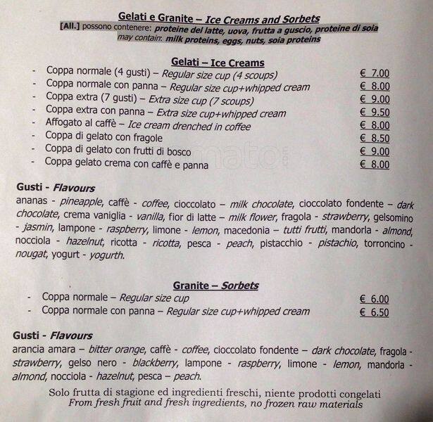 Menu di Pasticceria Fratelli Freni 