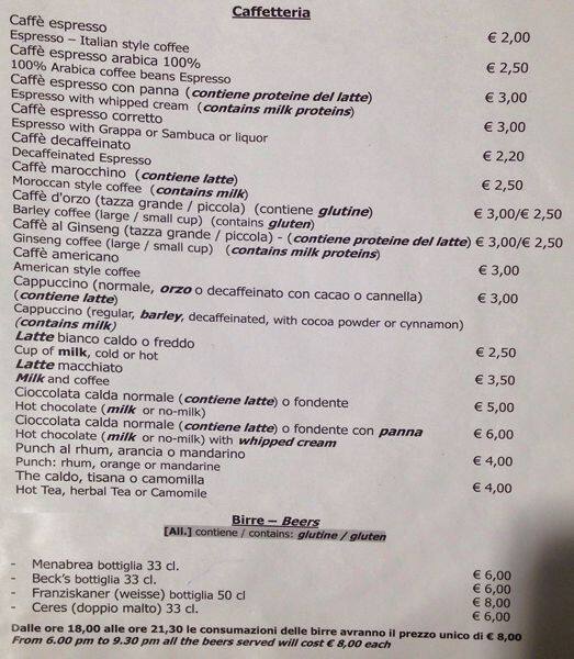 Menu di Pasticceria Fratelli Freni 
