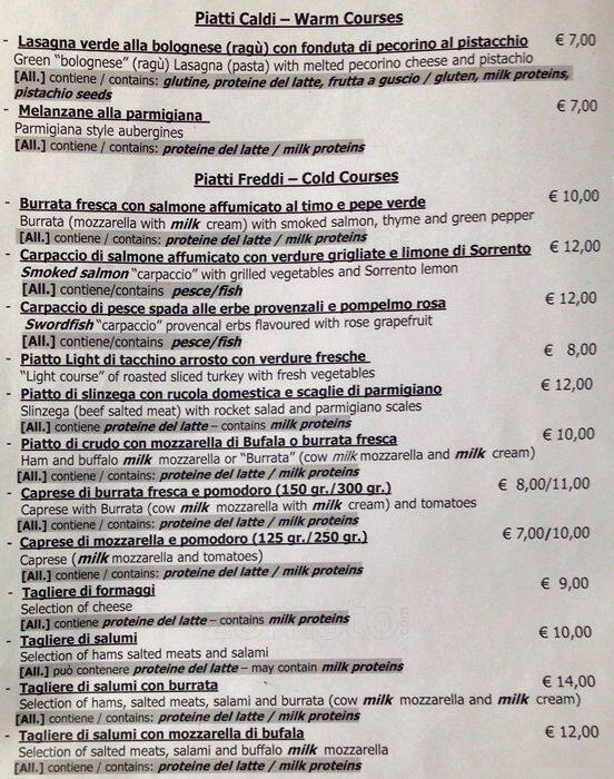 Menu di Pasticceria Fratelli Freni 
