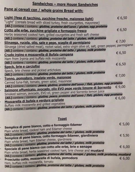 Menu di Pasticceria Fratelli Freni 