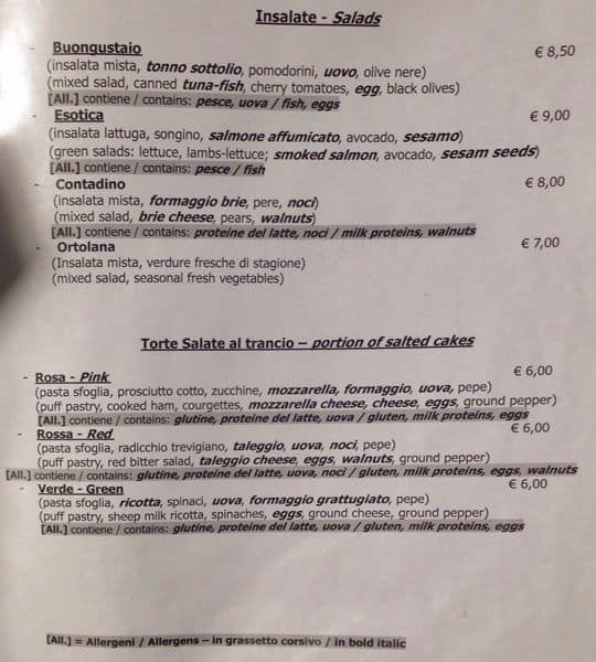 Menu di Pasticceria Fratelli Freni 
