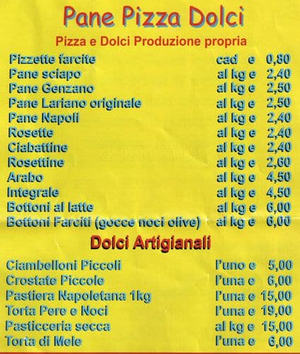 Menu di Pane Pizza Dolci - Mercato Irnerio 