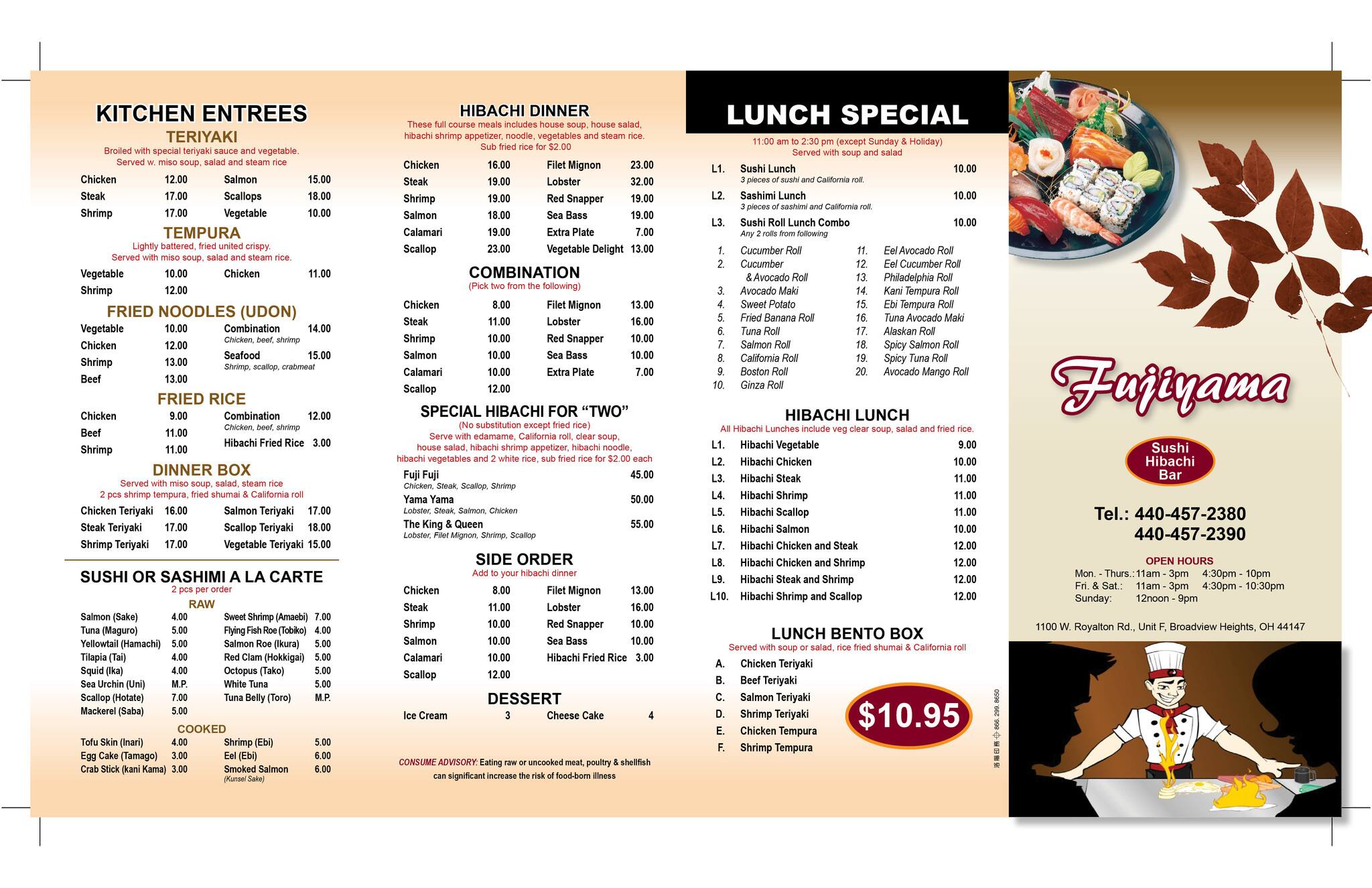 Fujiyama Hibachi Sushi Bar Menu Urbanspoon/Zomato