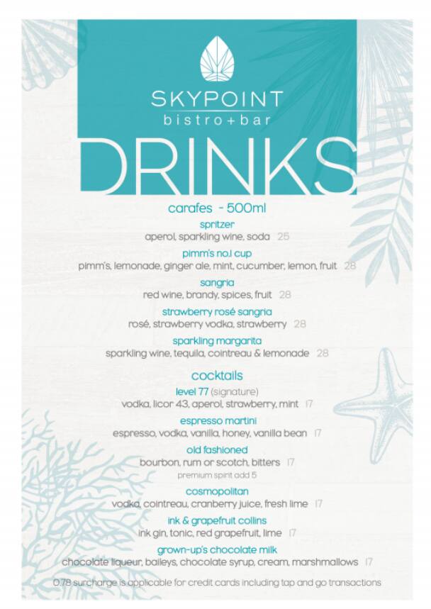 Menu at Q1 Skypoint restaurant, Surfers Paradise