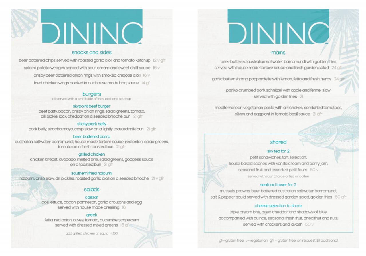 Menu at Q1 Skypoint restaurant, Surfers Paradise