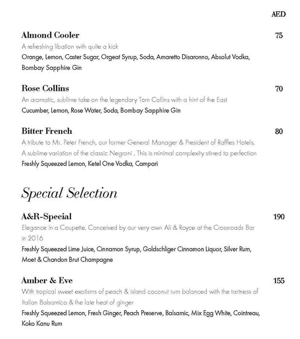 Menu at Crossroads Raffles Dubai pub & bar, Dubai