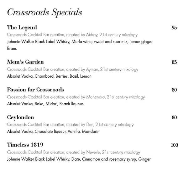 Menu at Crossroads Raffles Dubai pub & bar, Dubai