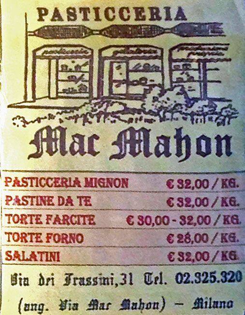 Menu di Pasticceria Mac Mahon 