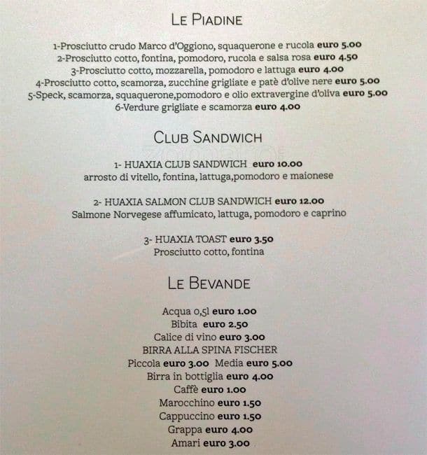 Menu di Enoteca Huaxia 