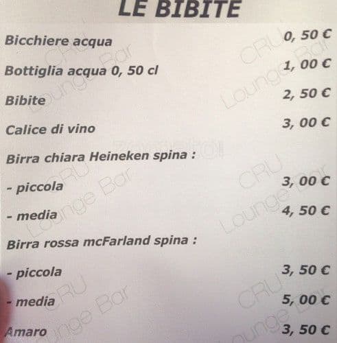 Menu di Cru Lounge 