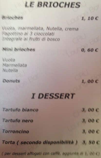 Menu di Cru Lounge 