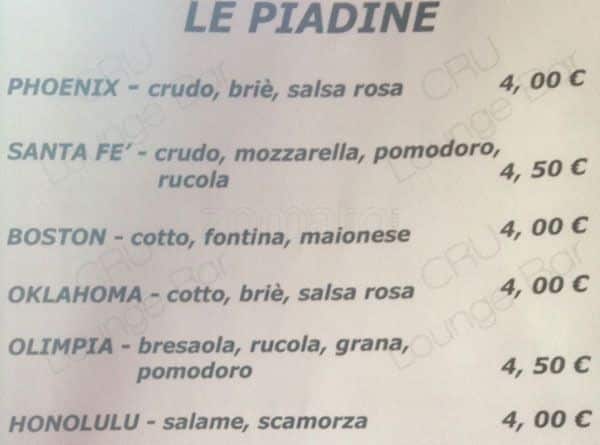Menu di Cru Lounge 