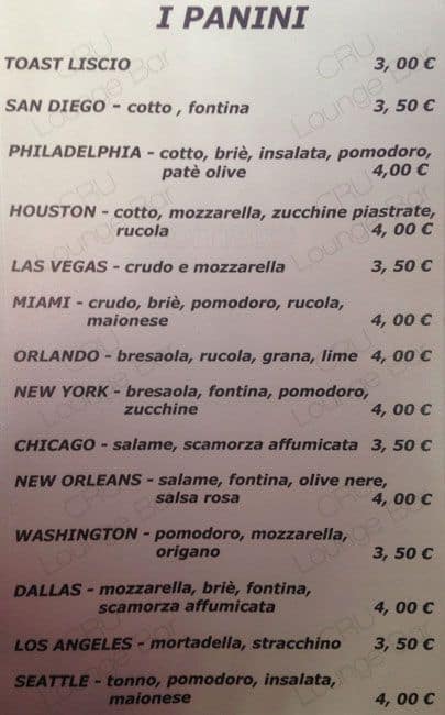 Menu di Cru Lounge 