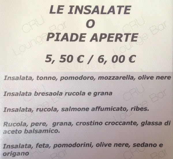 Menu di Cru Lounge 