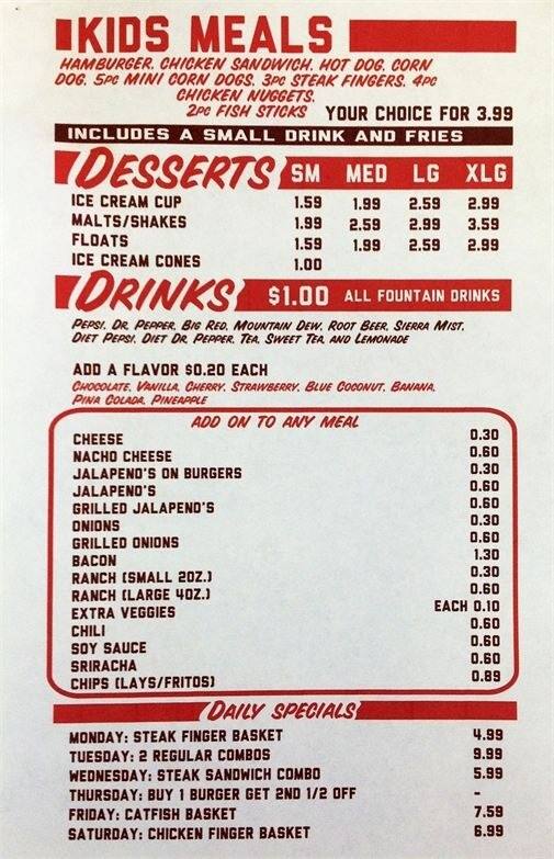 Menu at Burger Boy fast food, Gatesville