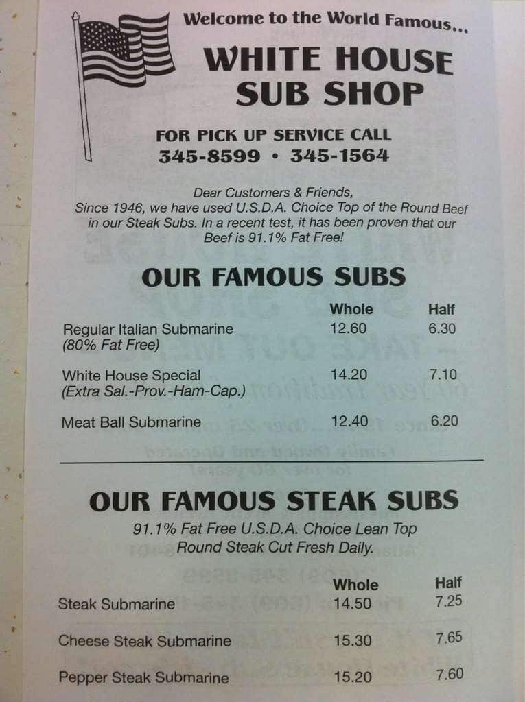 White House Sub Shop Menu Menu For White House Sub Shop Atlantic City