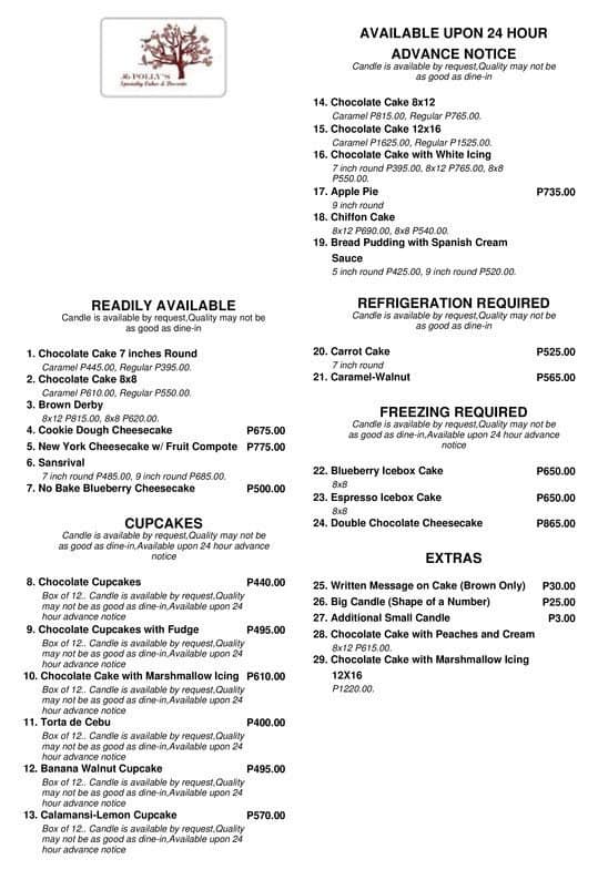 Ms. Polly's menu