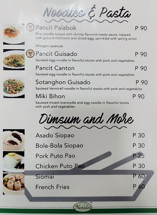 Menu at Nathaniel’s restaurant, Muntinlupa, Sycamore Arcade