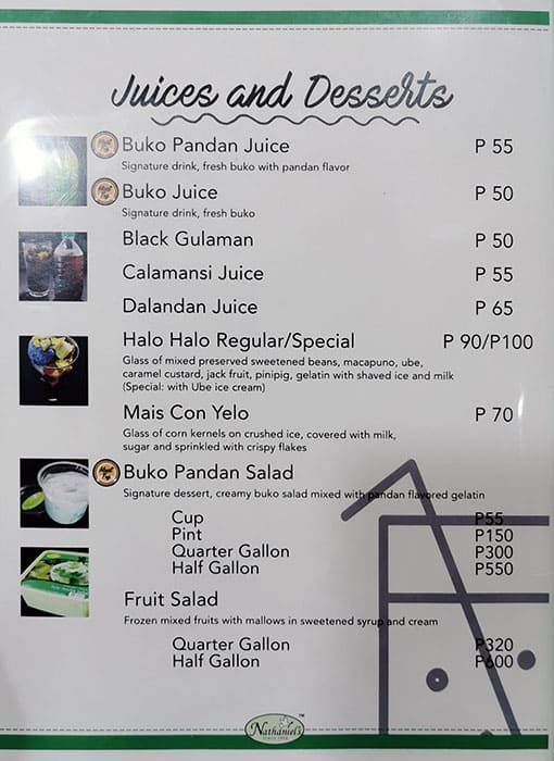 Carta del restaurante Nathaniel's Muntinlupa
