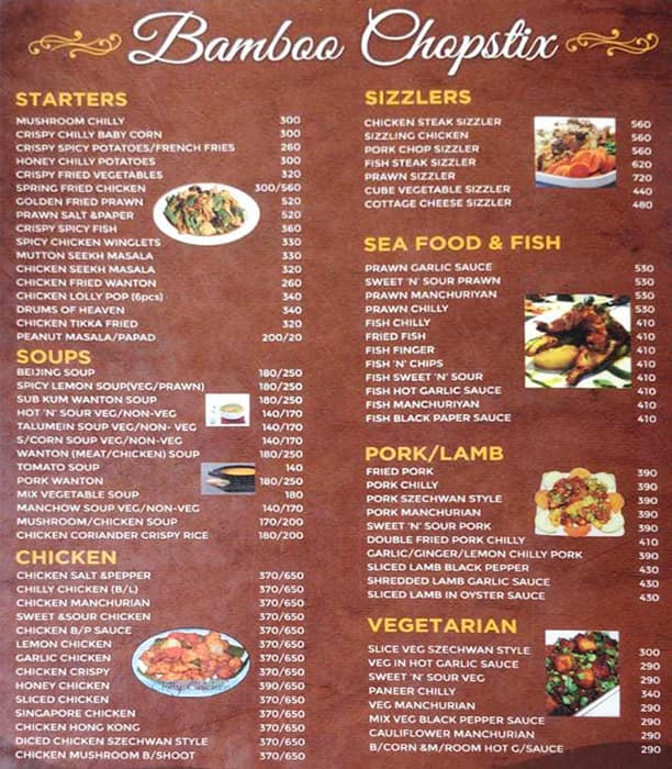 Bamboo store chopsticks menu