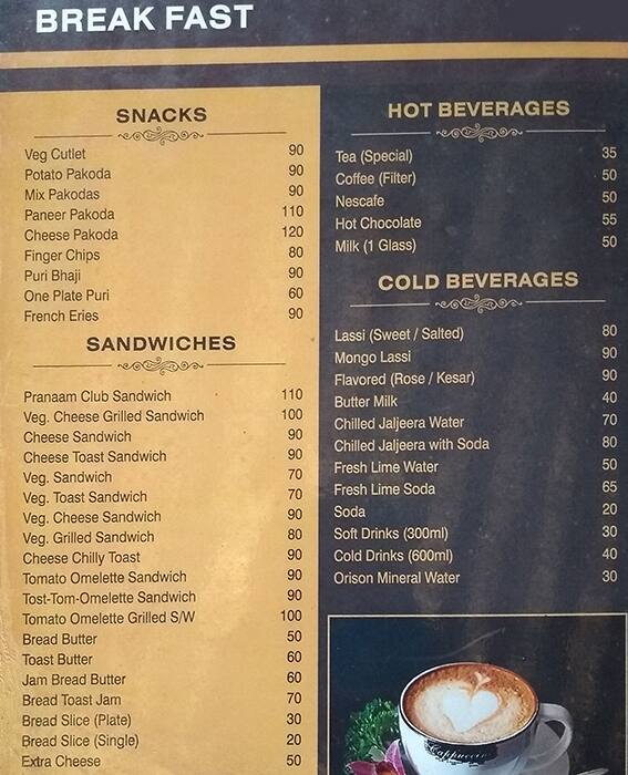 Pranaam - Pure Veg menu