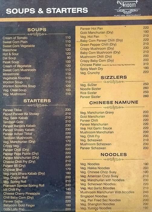Pranaam - Pure Veg menu