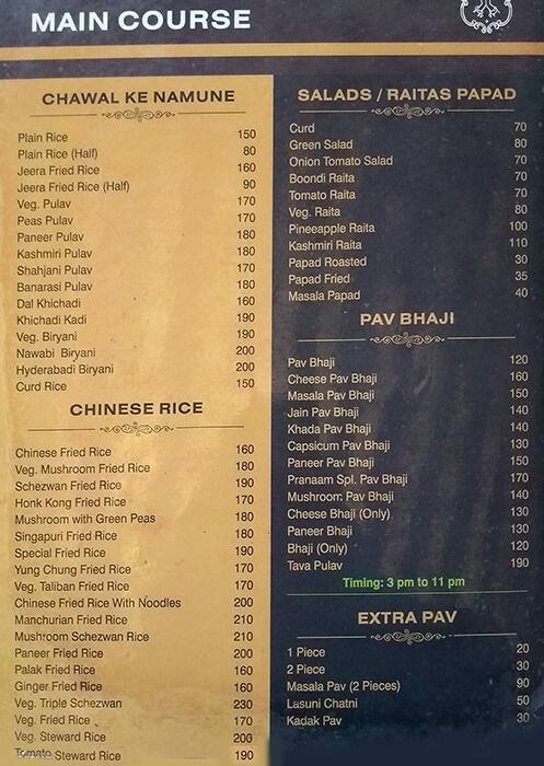 Pranaam - Pure Veg menu