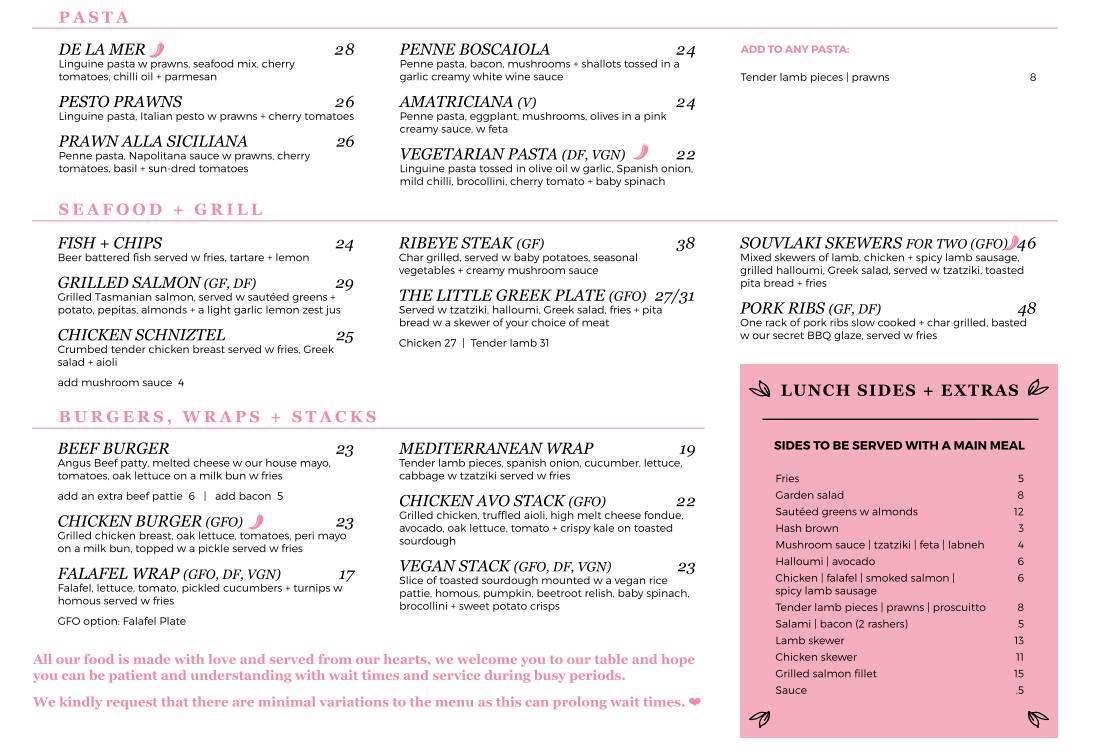 Menu at The Vintage Pantry cafe, Pitt Town