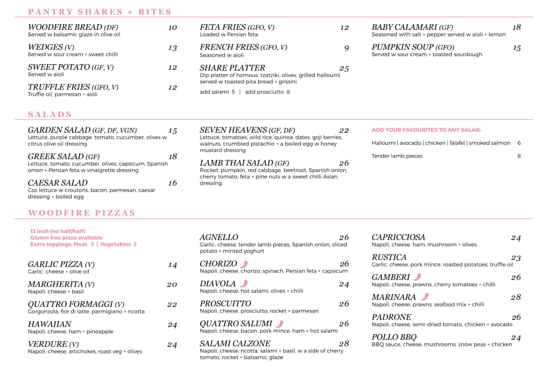 Menu at The Vintage Pantry cafe, Pitt Town