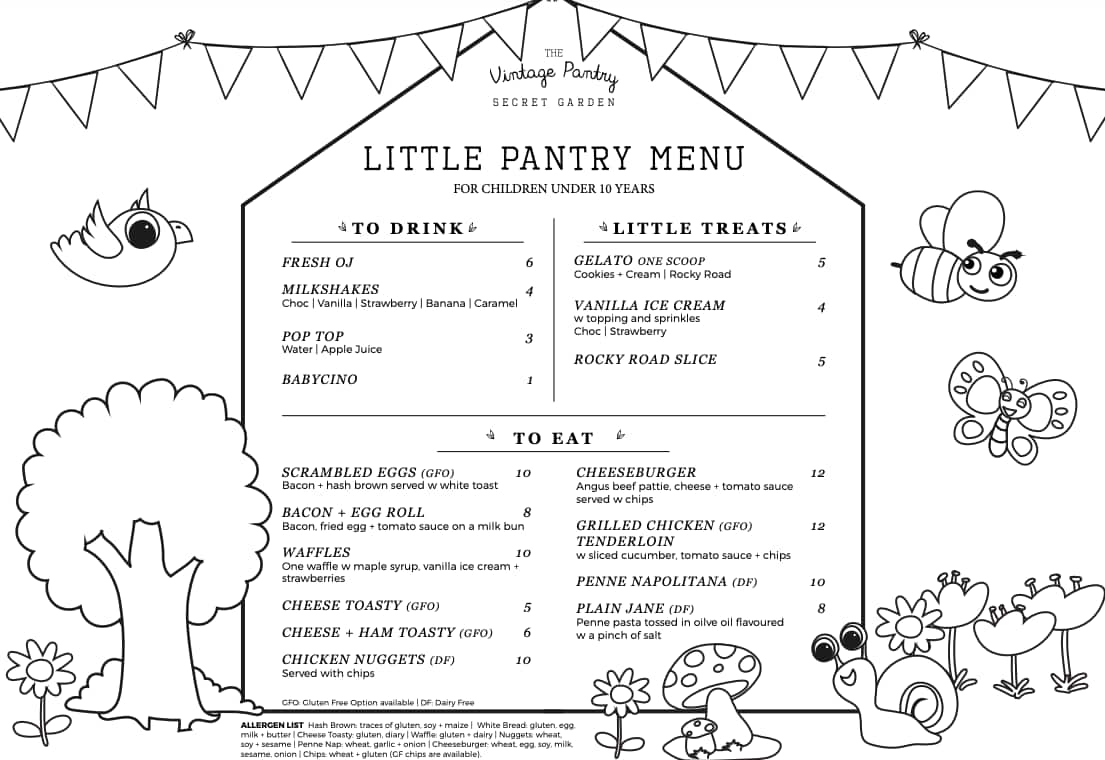 Menu at The Vintage Pantry cafe, Pitt Town