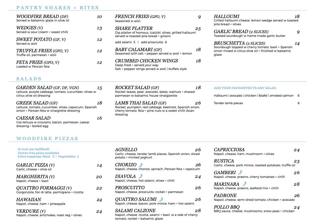 Menu at The Vintage Pantry cafe, Pitt Town